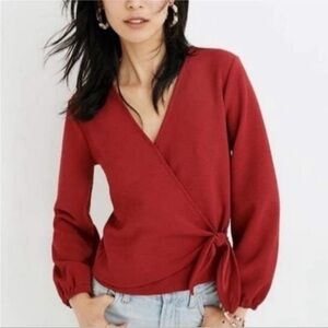 Madewell Texture & Thread Red Wrap Top, Size M